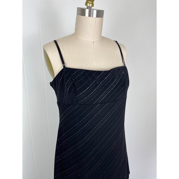 Vintage 90s Y2K City Triangles Stretchy Black Midi Dress Large Tulip Hem Goth - Picture 3 of 16